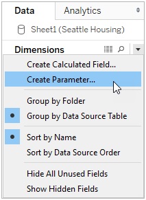 Parameters in Tableau create a parameter