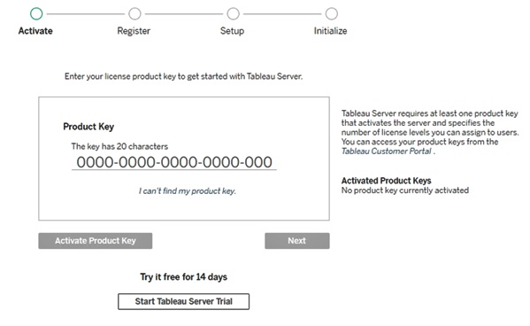 start tableau server trail